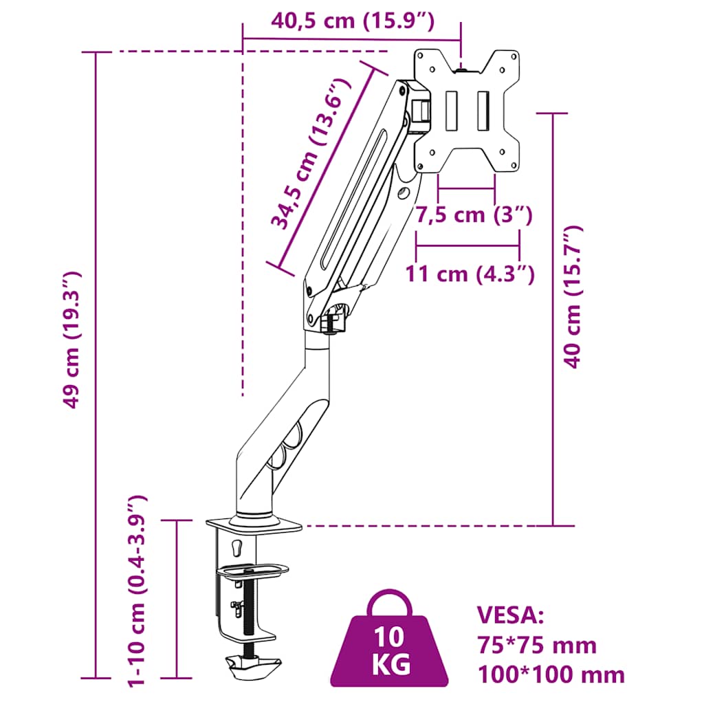 Monitorbeugel 27 inch scherm gasveer 10 kg