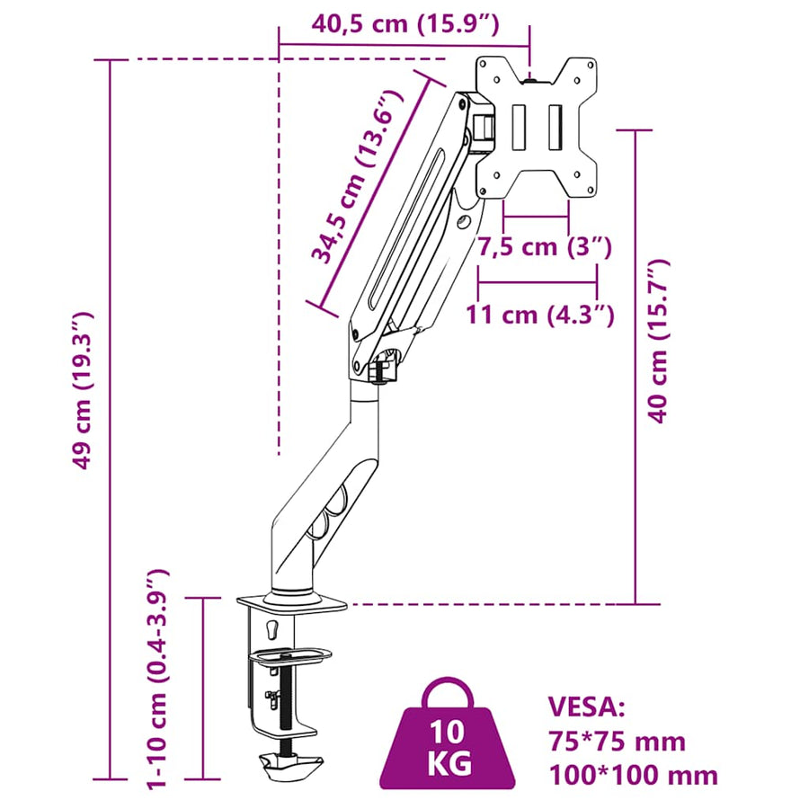 Monitorbeugel 27 inch scherm gasveer 10 kg