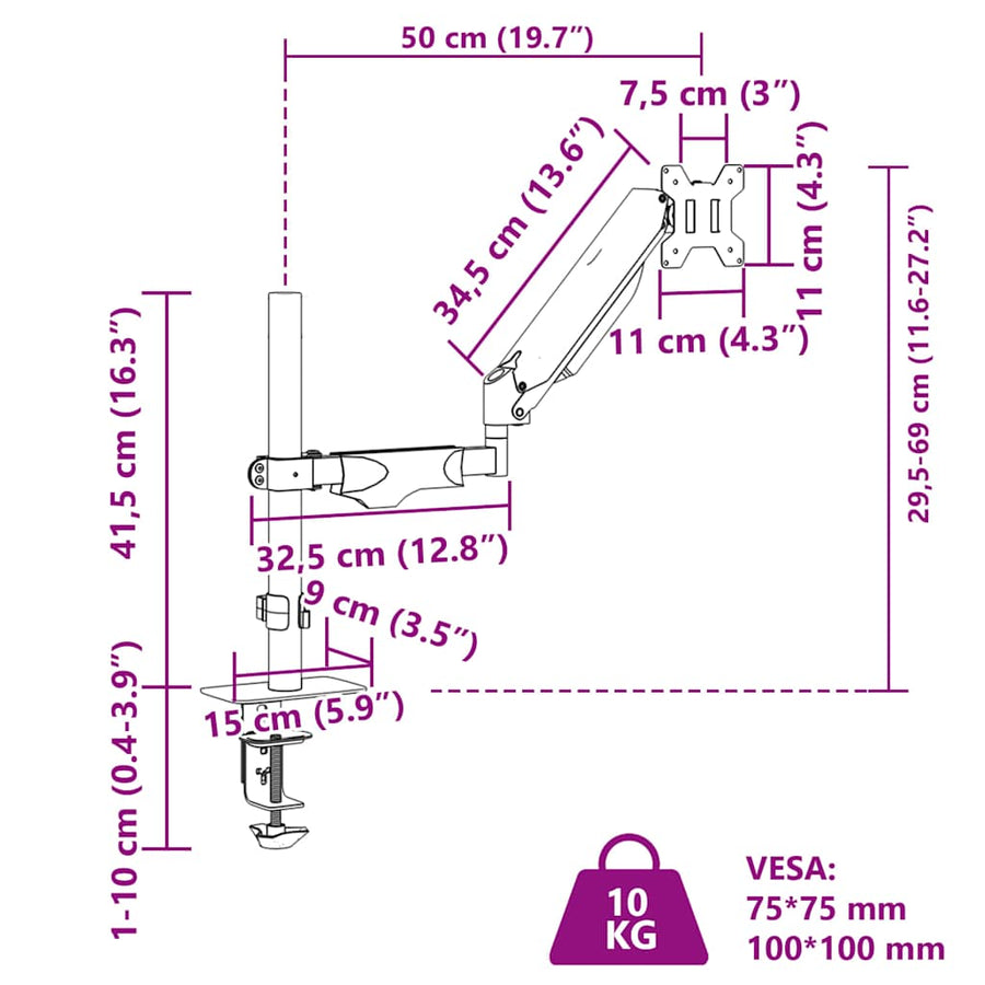 Monitor-armbeugel 27 inch scherm gasveer 10 kg