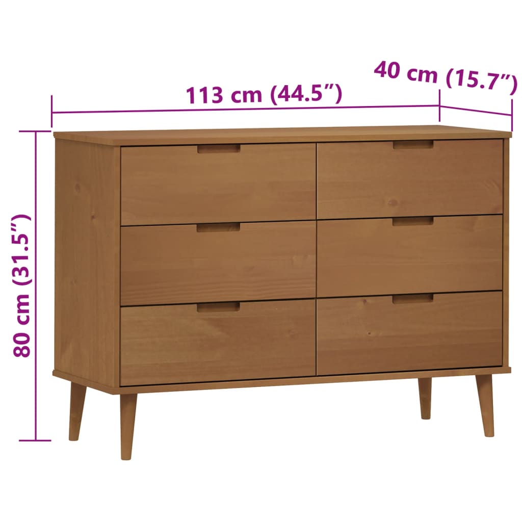 Ladekast MOLDE 113x40x80 cm massief grenenhout bruin