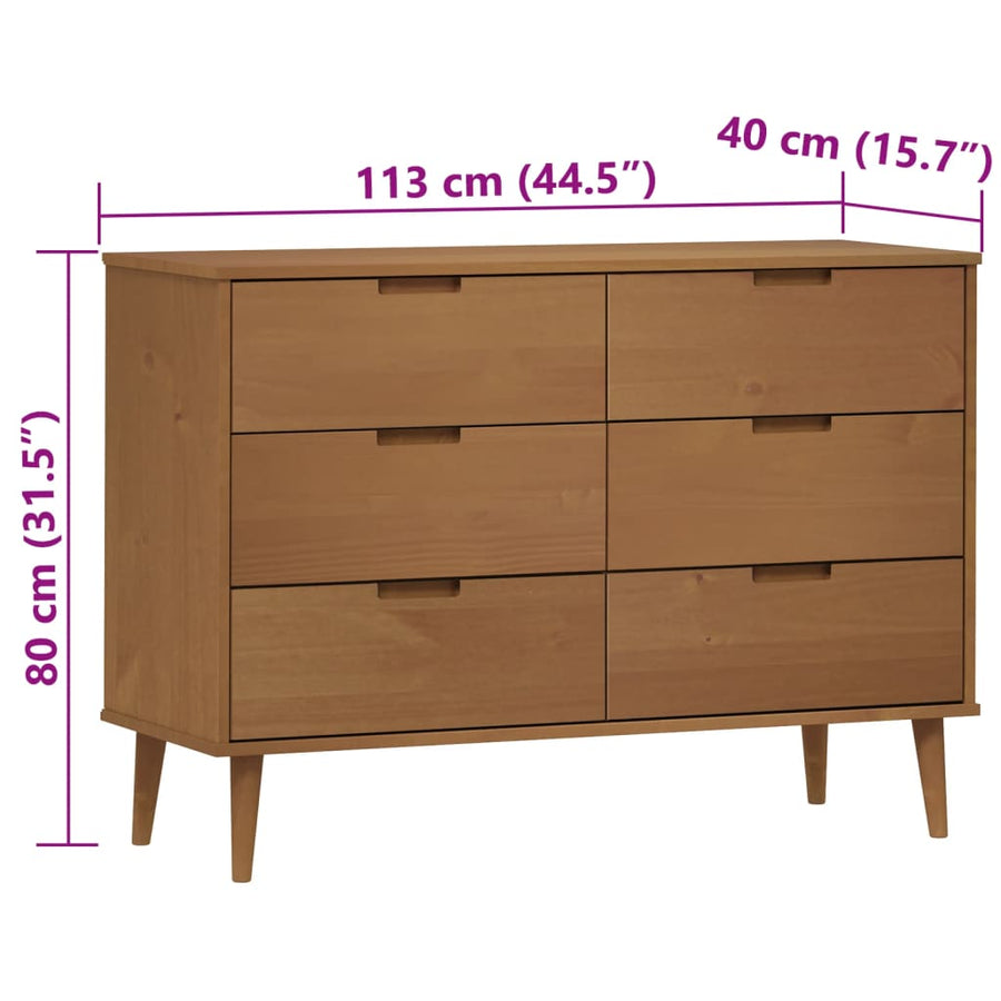 Ladekast MOLDE 113x40x80 cm massief grenenhout bruin