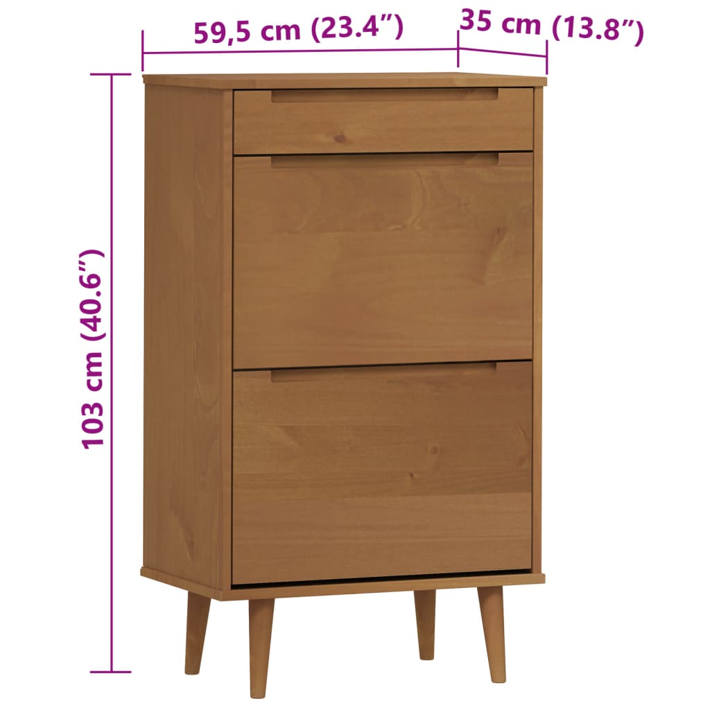 Schoenenkast MOLDE 59,5x35x103 cm massief grenenhout bruin