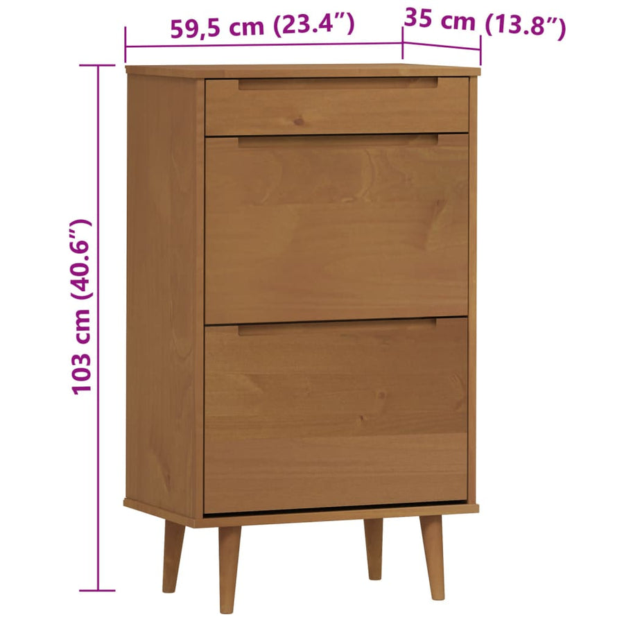 Schoenenkast MOLDE 59,5x35x103 cm massief grenenhout bruin
