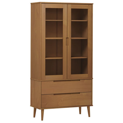 Vitrinekast MOLDE 90x35x175 cm massief grenenhout bruin