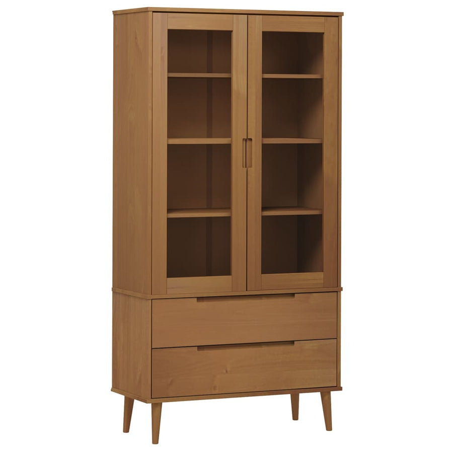 Vitrinekast MOLDE 90x35x175 cm massief grenenhout bruin