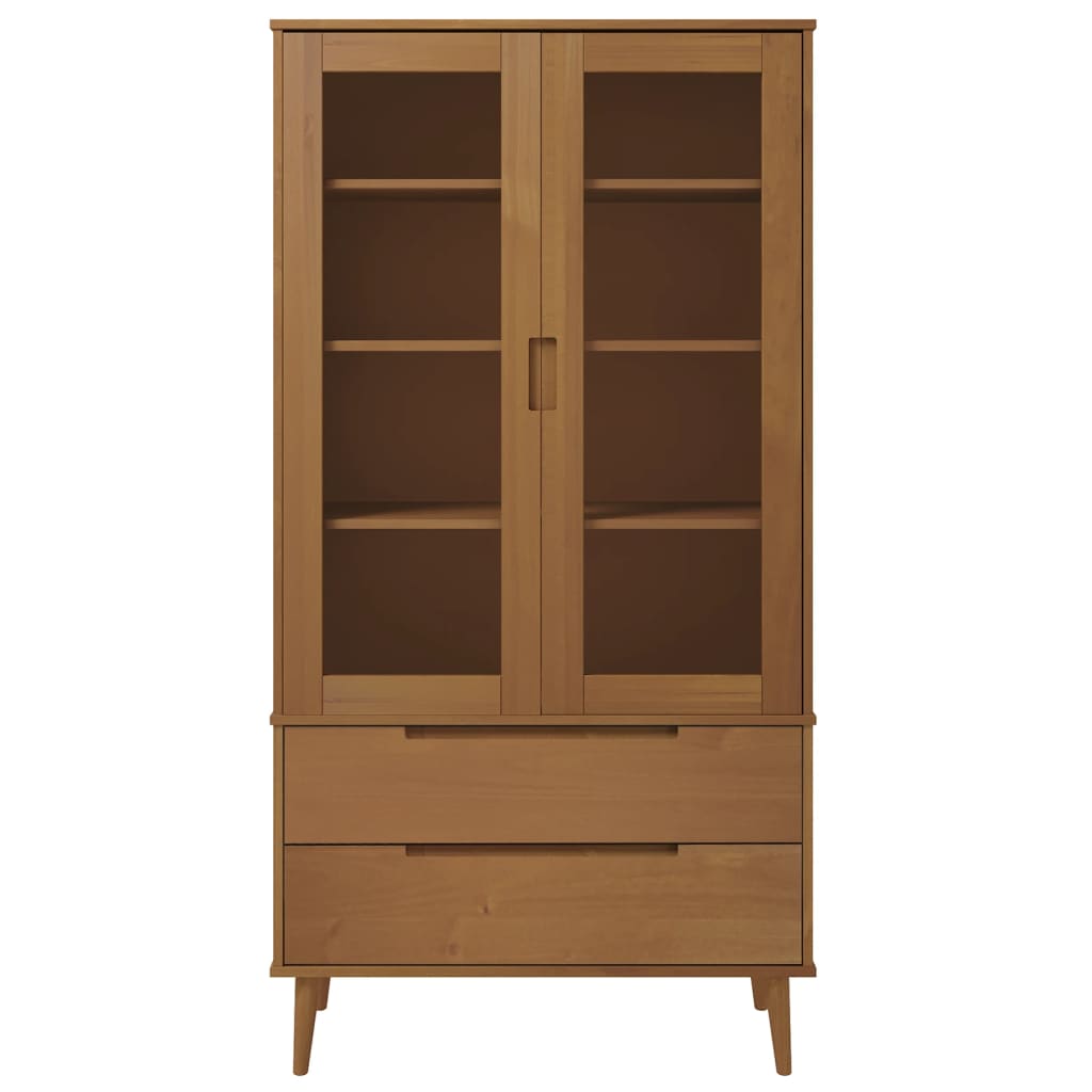Vitrinekast MOLDE 90x35x175 cm massief grenenhout bruin