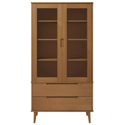 Vitrinekast MOLDE 90x35x175 cm massief grenenhout bruin
