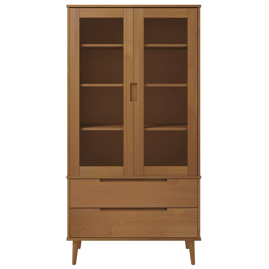 Vitrinekast MOLDE 90x35x175 cm massief grenenhout bruin