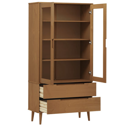 Vitrinekast MOLDE 90x35x175 cm massief grenenhout bruin
