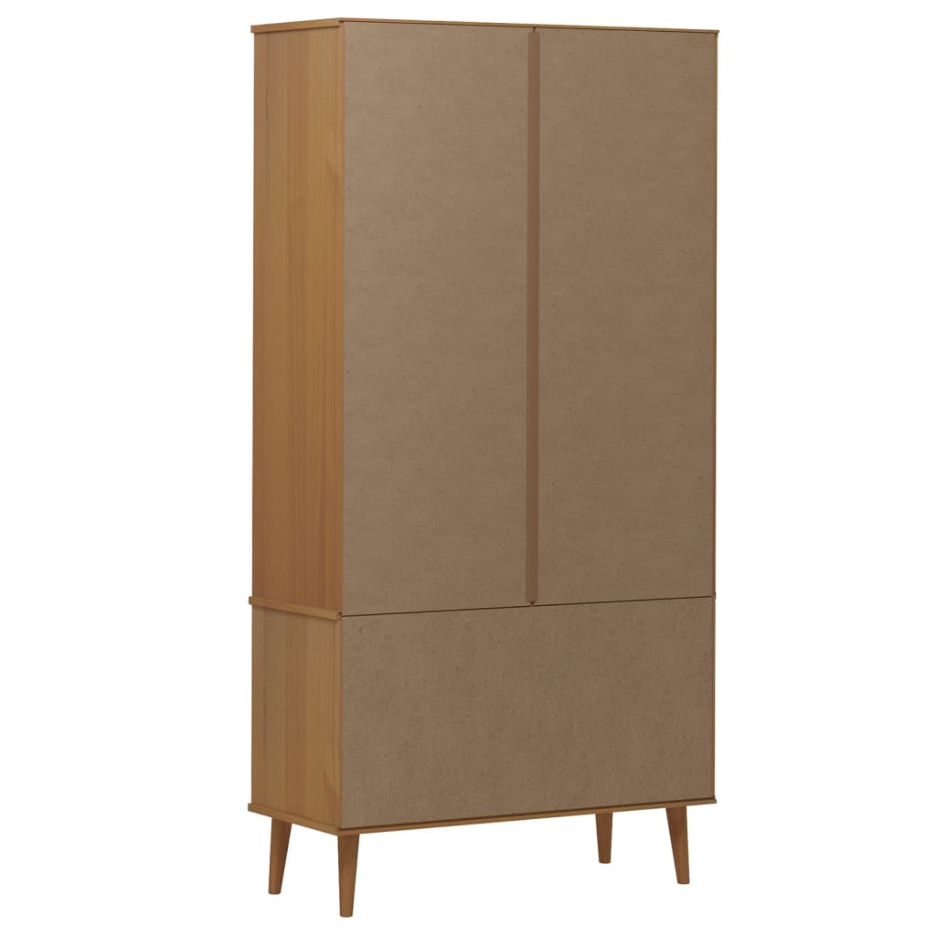 Vitrinekast MOLDE 90x35x175 cm massief grenenhout bruin