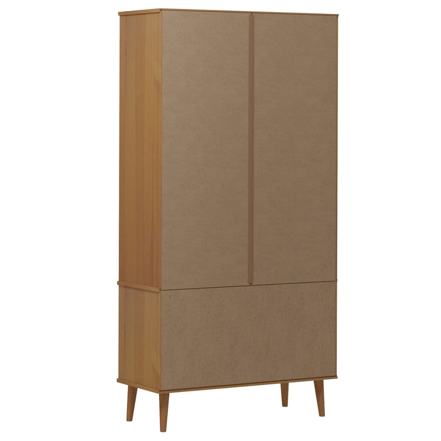 Vitrinekast MOLDE 90x35x175 cm massief grenenhout bruin