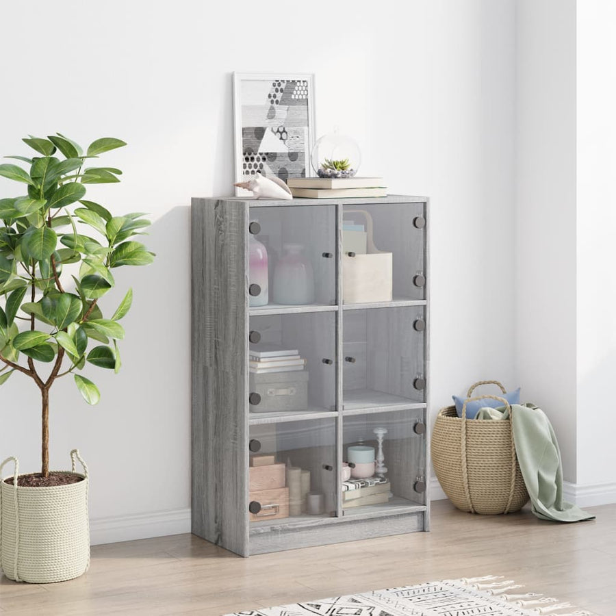 Hoge kast met deuren 68x37x109 cm bewerkt hout grijs sonoma