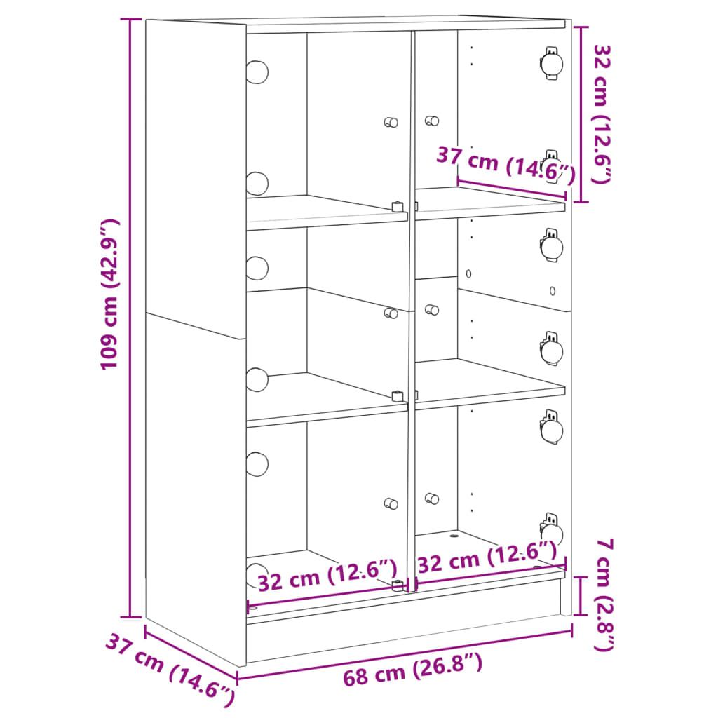 Hoge kast met deuren 68x37x109 cm bewerkt hout grijs sonoma