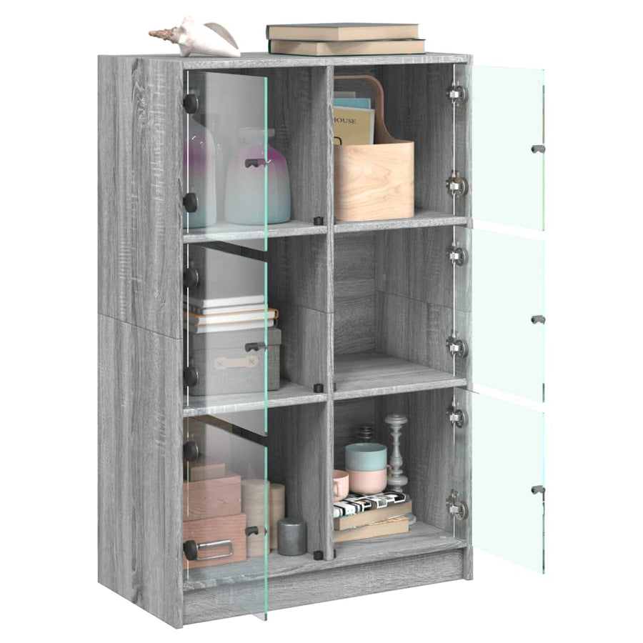 Hoge kast met deuren 68x37x109 cm bewerkt hout grijs sonoma