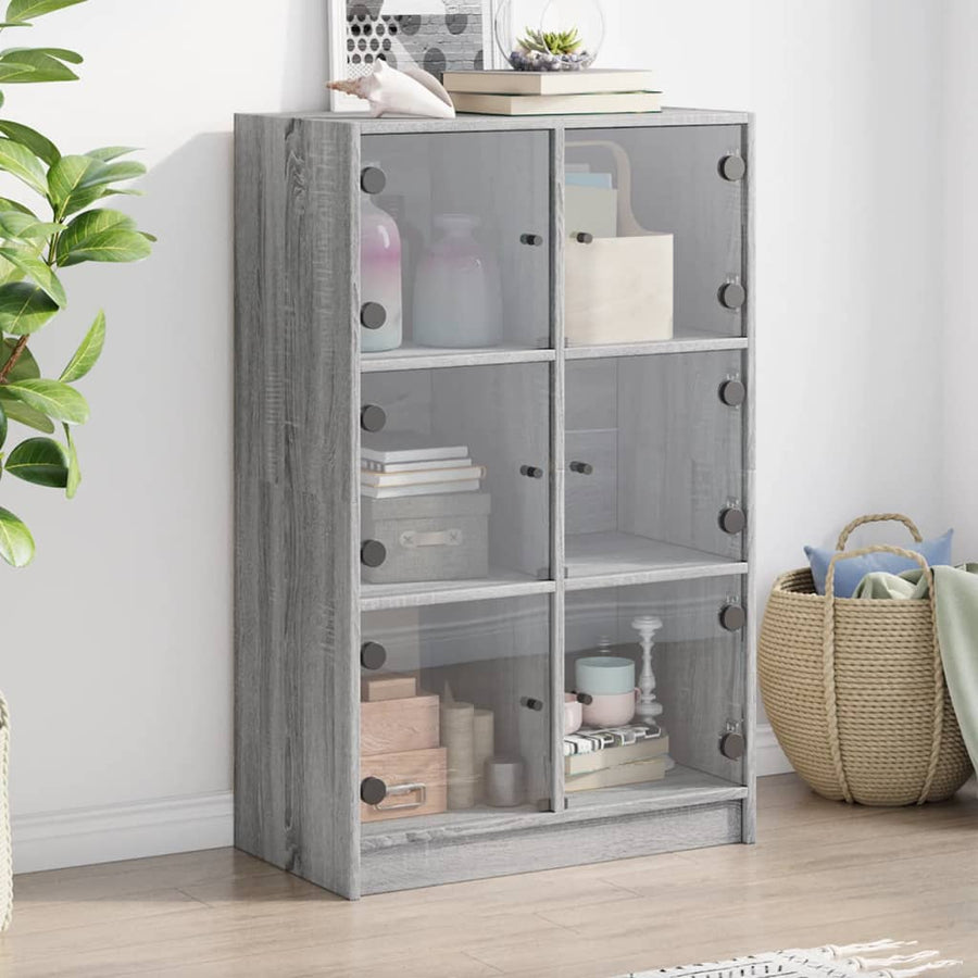 Hoge kast met deuren 68x37x109 cm bewerkt hout grijs sonoma