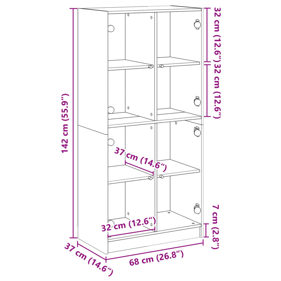 Hoge kast met deuren 68x37x142 cm bewerkt hout wit