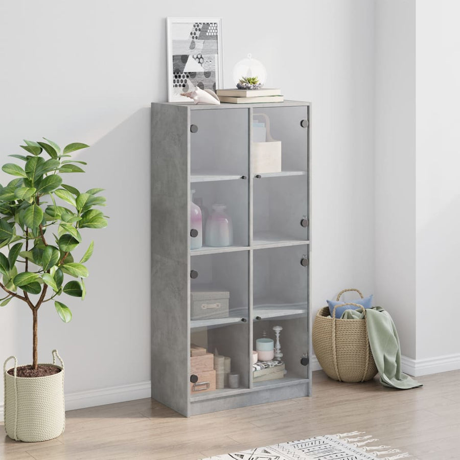 Hoge kast met deuren 68x37x142 cm bewerkt hout betongrijs
