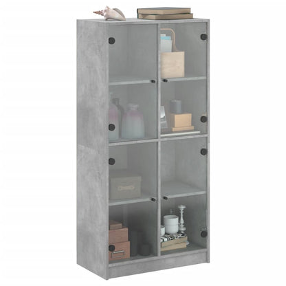 Hoge kast met deuren 68x37x142 cm bewerkt hout betongrijs
