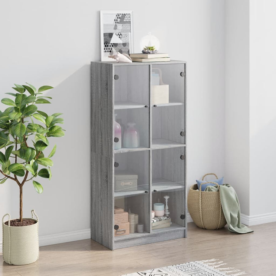 Hoge kast met deuren 68x37x142 cm bewerkt hout grijs sonoma