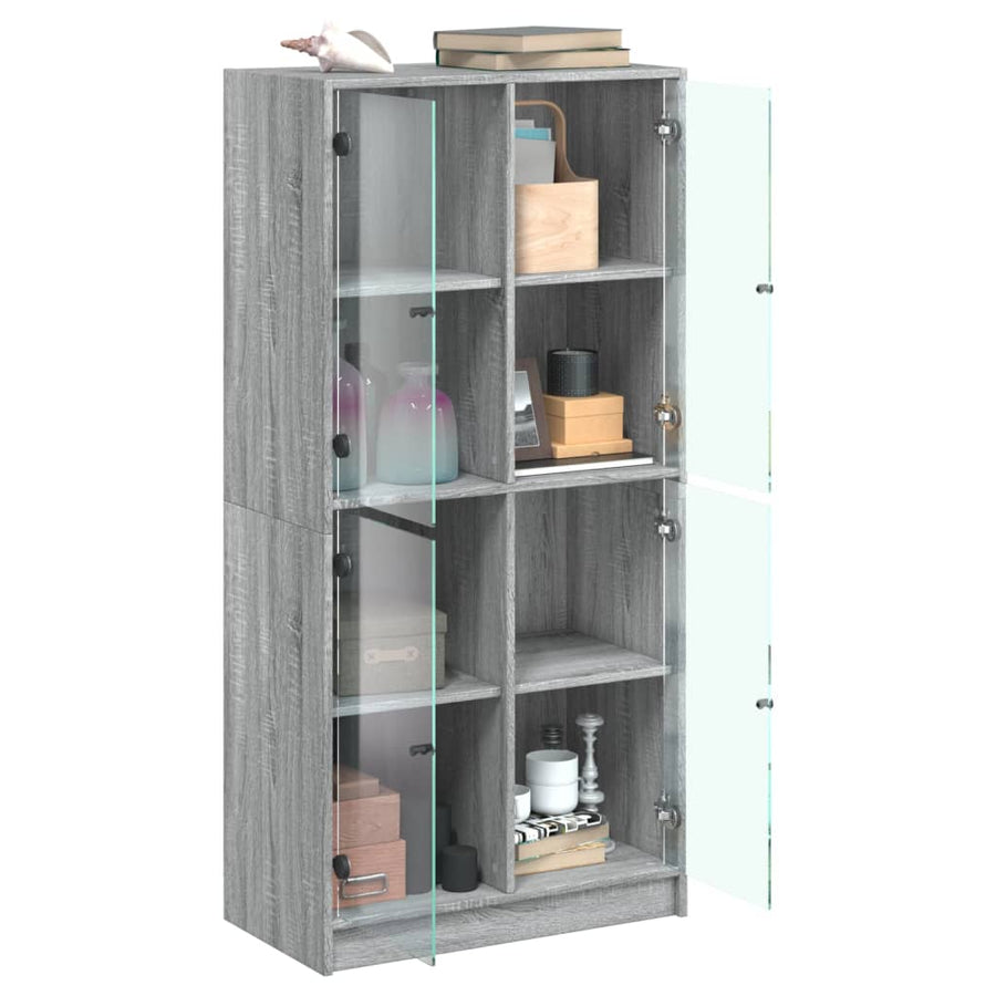 Hoge kast met deuren 68x37x142 cm bewerkt hout grijs sonoma