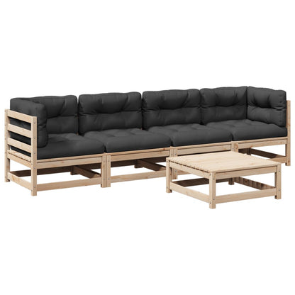 5-delige Loungeset met kussens massief grenenhout