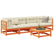 Loungeset 5-delig massief grenenhout wasbruin