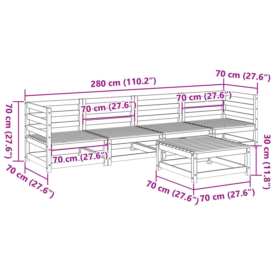 5-delige Loungeset massief grenenhout