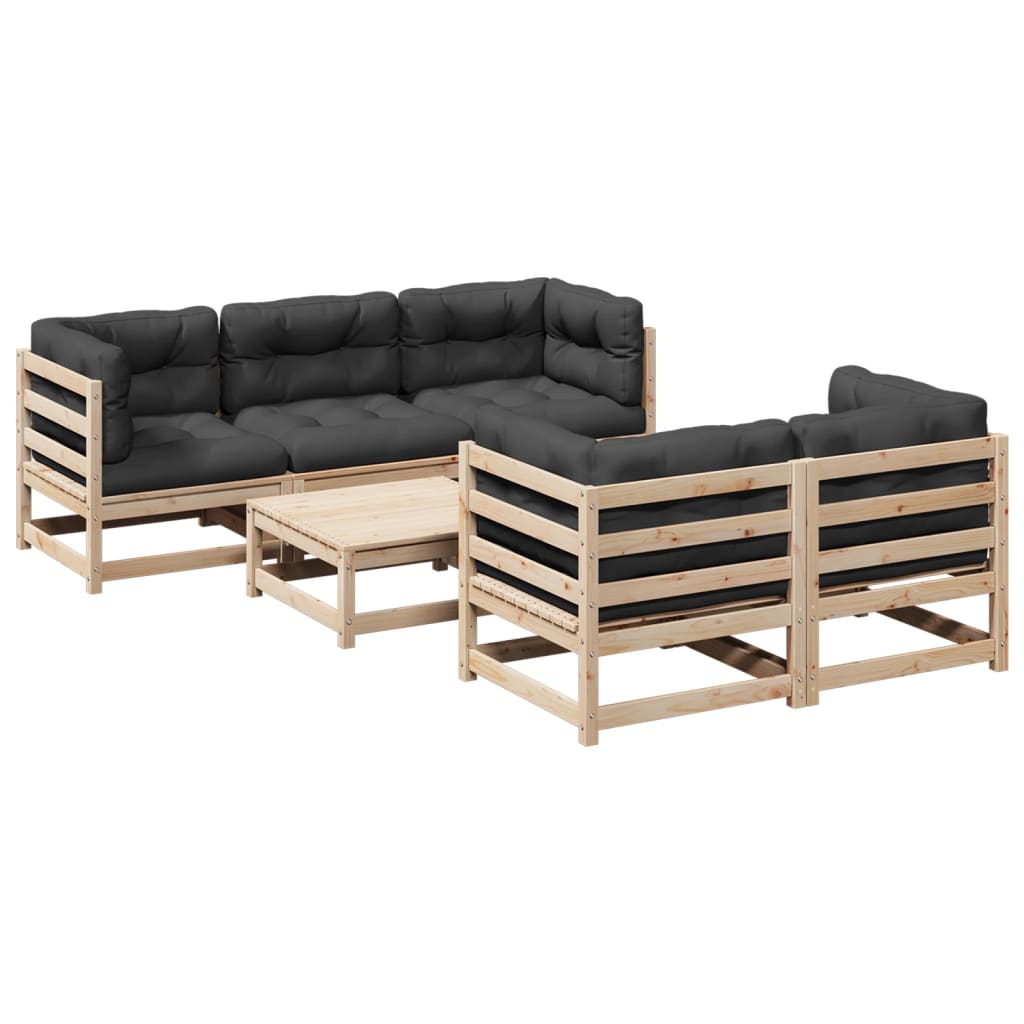 6-delige Loungeset met kussens massief grenenhout