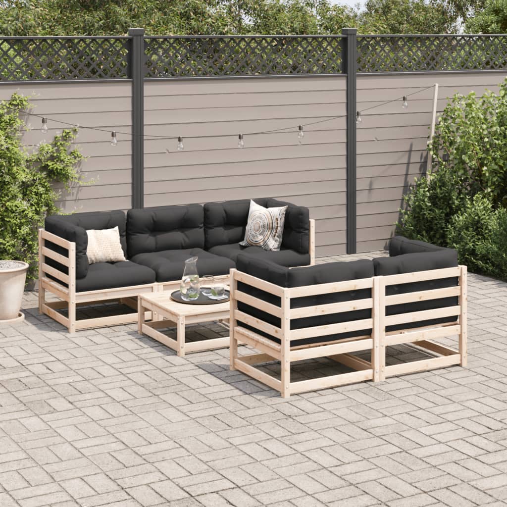 6-delige Loungeset met kussens massief grenenhout