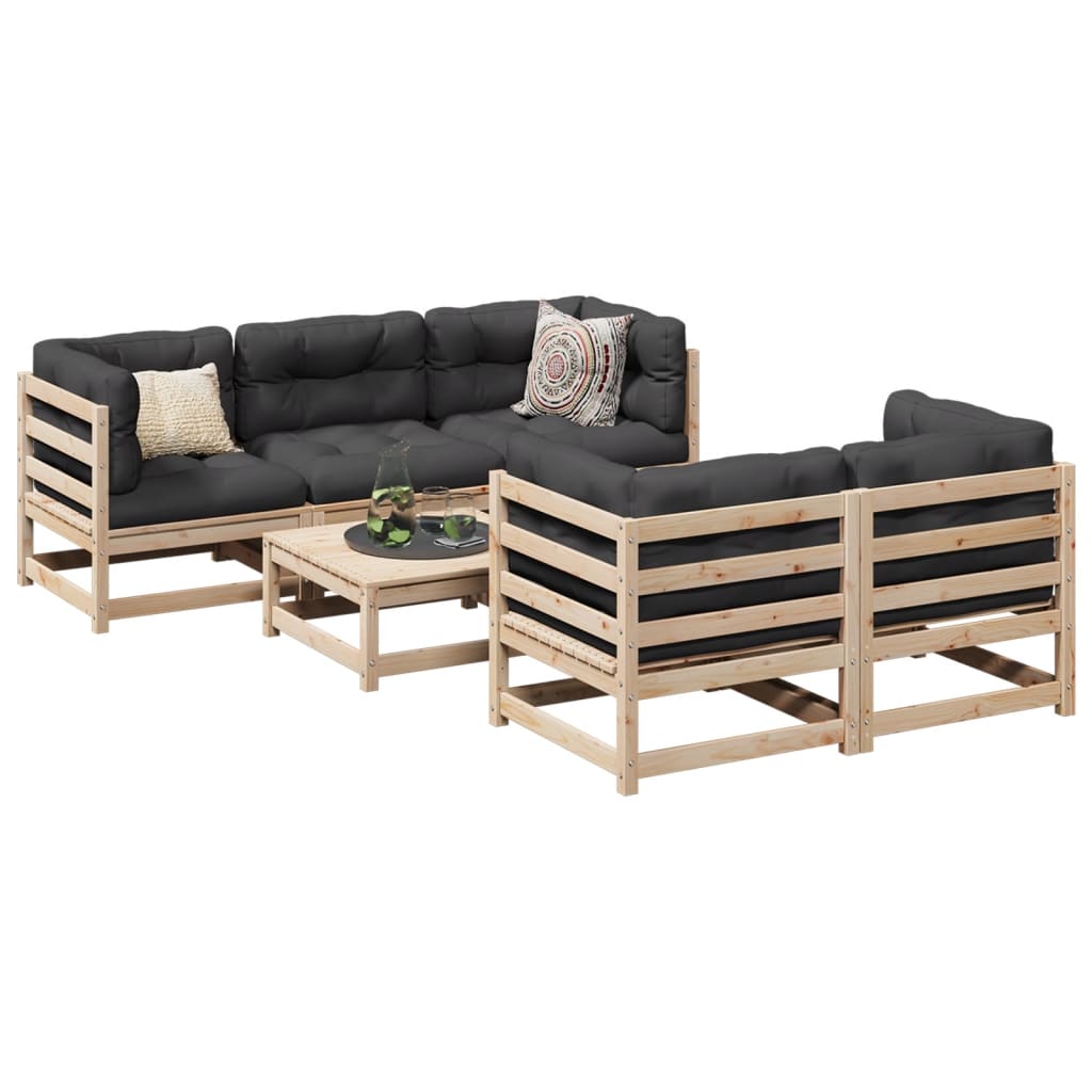 6-delige Loungeset met kussens massief grenenhout