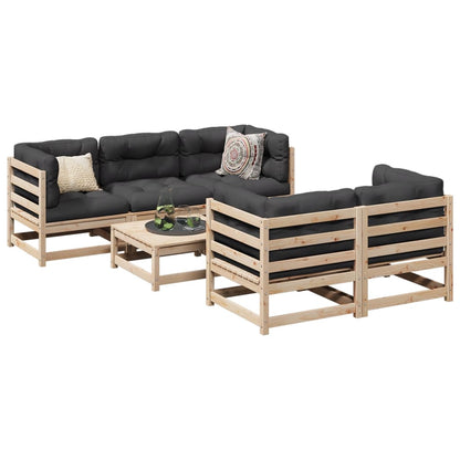 6-delige Loungeset met kussens massief grenenhout