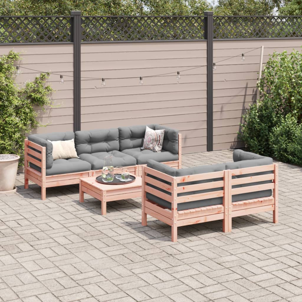 6-delige Loungeset met kussens massief douglas vurenhout