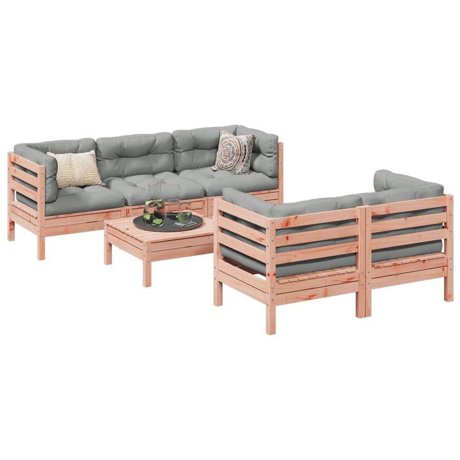 6-delige Loungeset met kussens massief douglas vurenhout