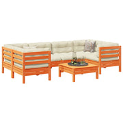 7-piece Lounge Set with Cushions Solid Pine Wood Washed Brown
