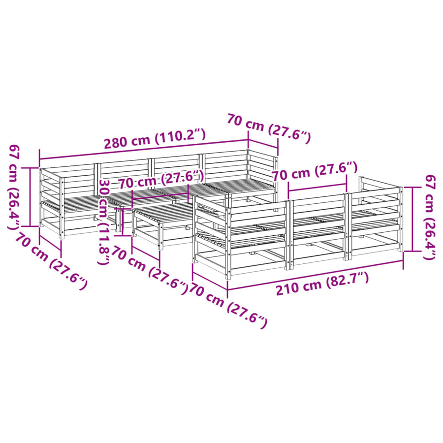 8-delige Loungeset massief grenenhout