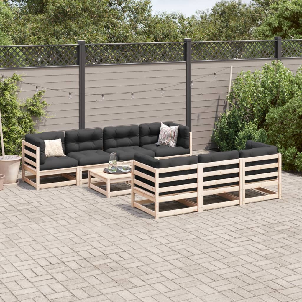 8-delige Loungeset met kussens massief grenenhout