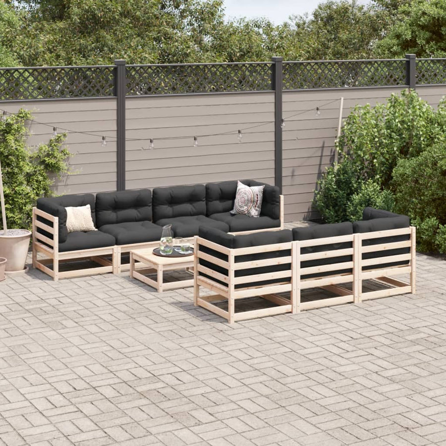 8-delige Loungeset met kussens massief grenenhout