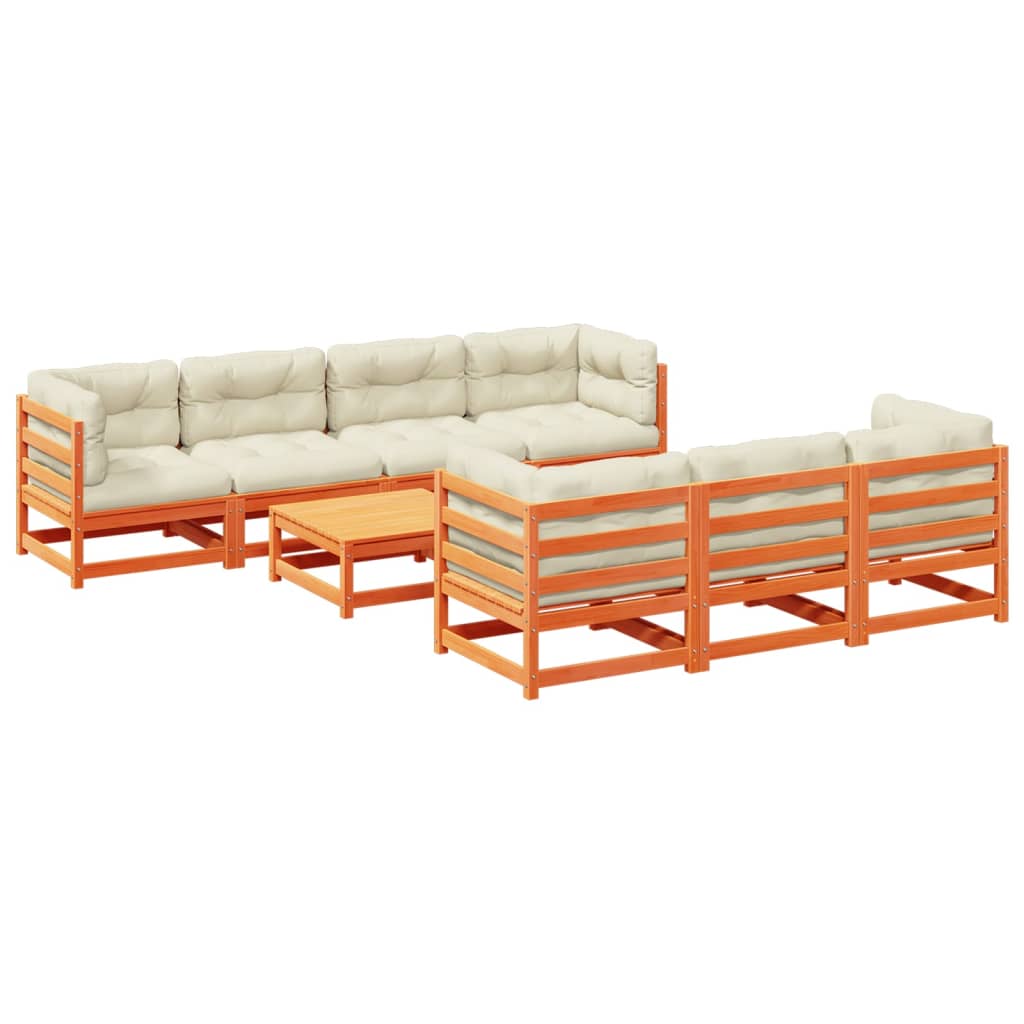 8-delige Loungeset met kussens massief grenenhout wasbruin