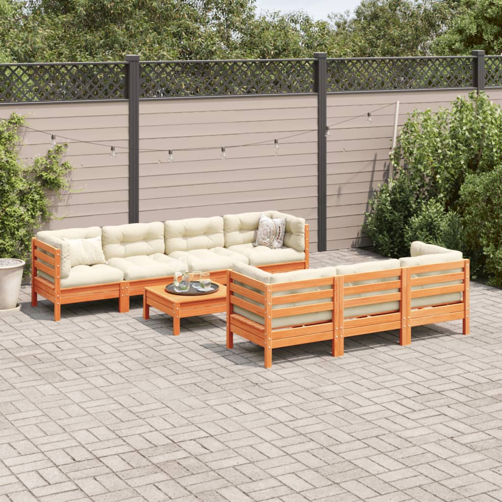 8-delige Loungeset met kussens massief grenenhout wasbruin