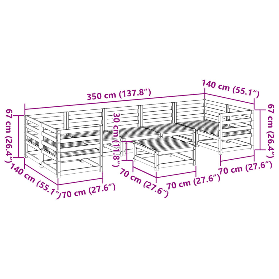 8-delige Loungeset massief grenenhout