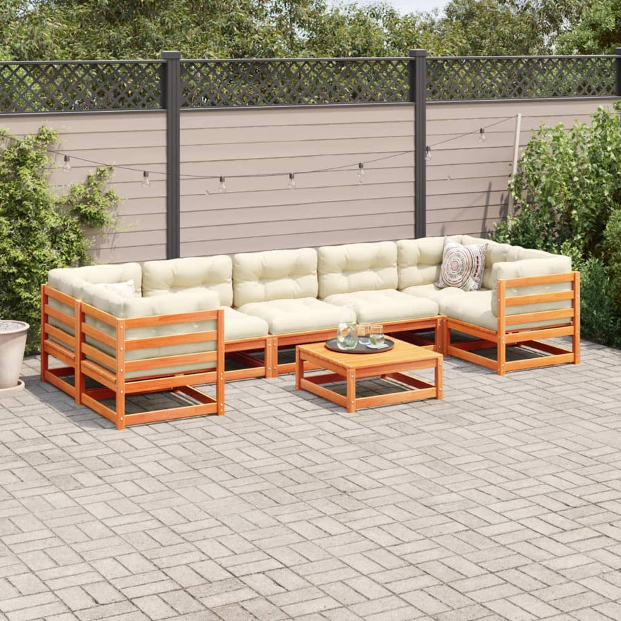 8-delige Loungeset met kussens massief grenenhout wasbruin