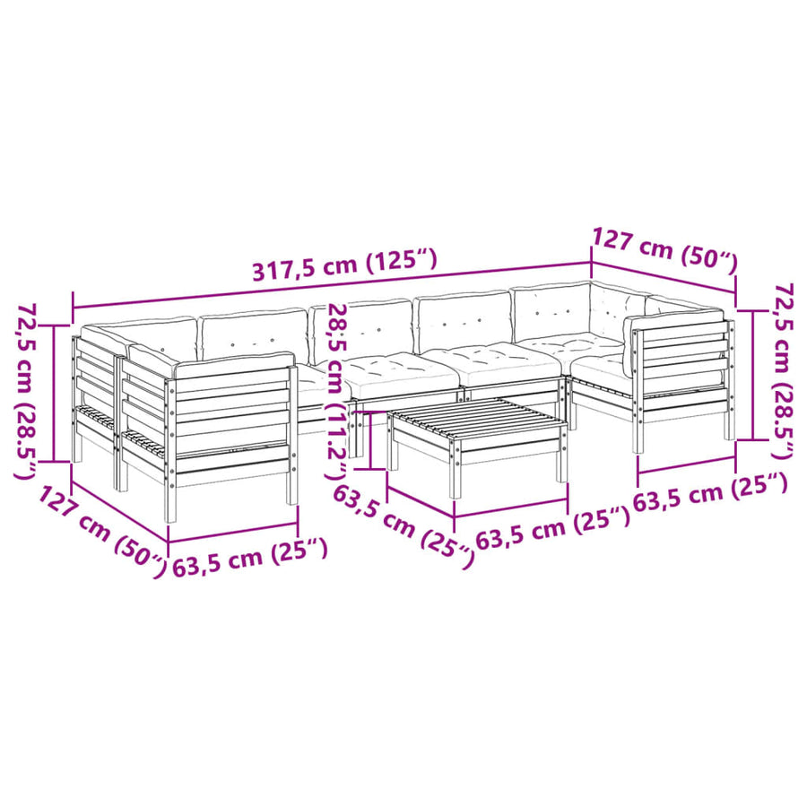 8-delige Loungeset met kussens massief douglas vurenhout