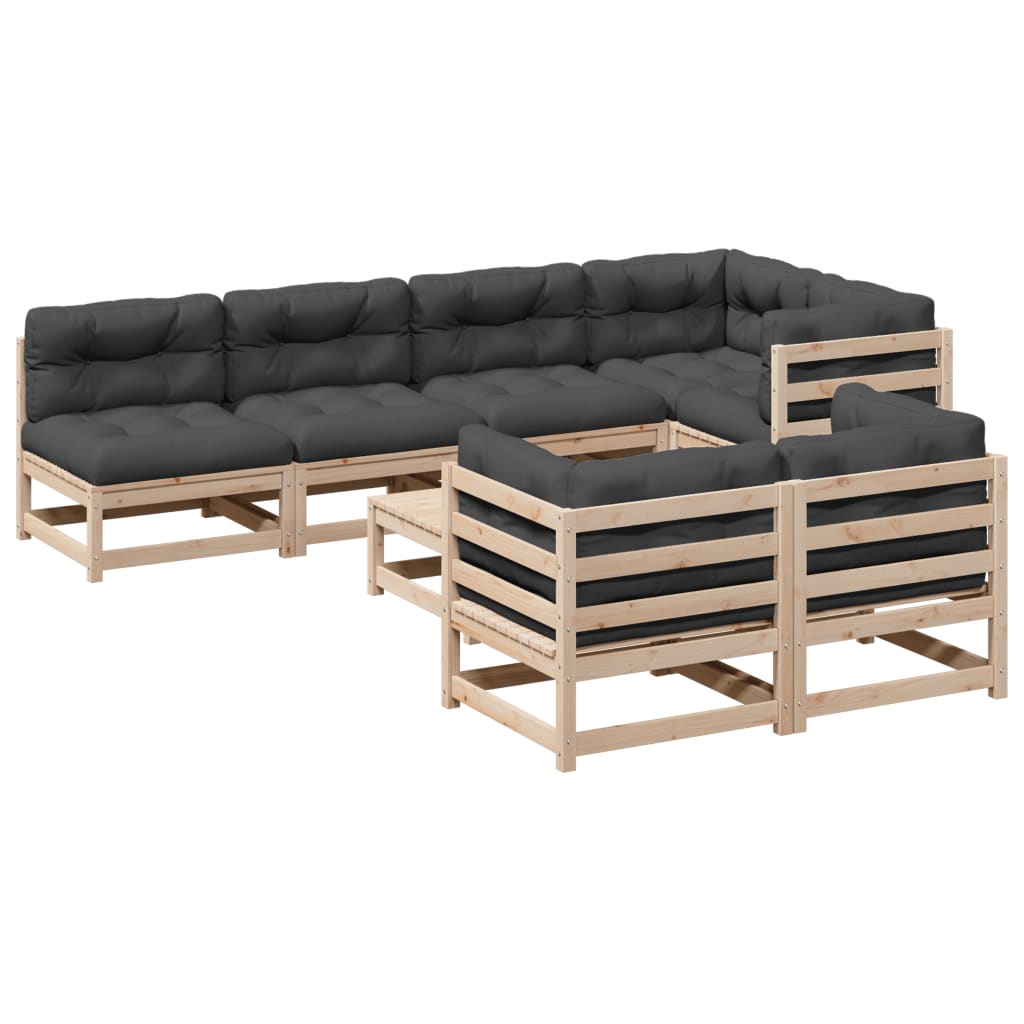 8-delige Loungeset met kussens massief grenenhout
