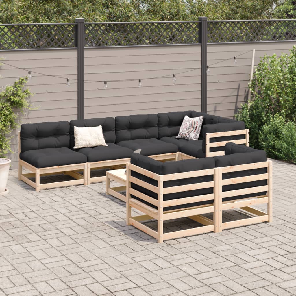 8-delige Loungeset met kussens massief grenenhout