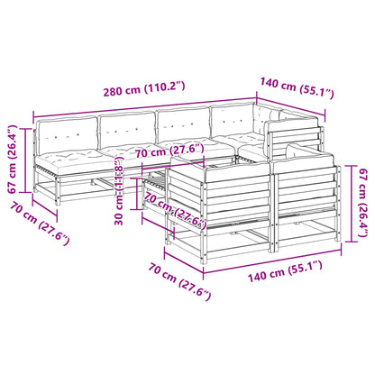 8-delige Loungeset met kussens massief grenenhout