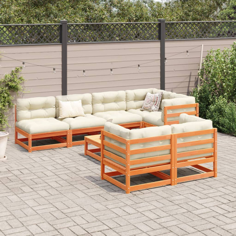 8-delige Loungeset met kussens massief grenenhout wasbruin