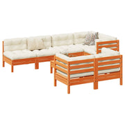 Loungeset massief grenenhout 8-delig wasbruin