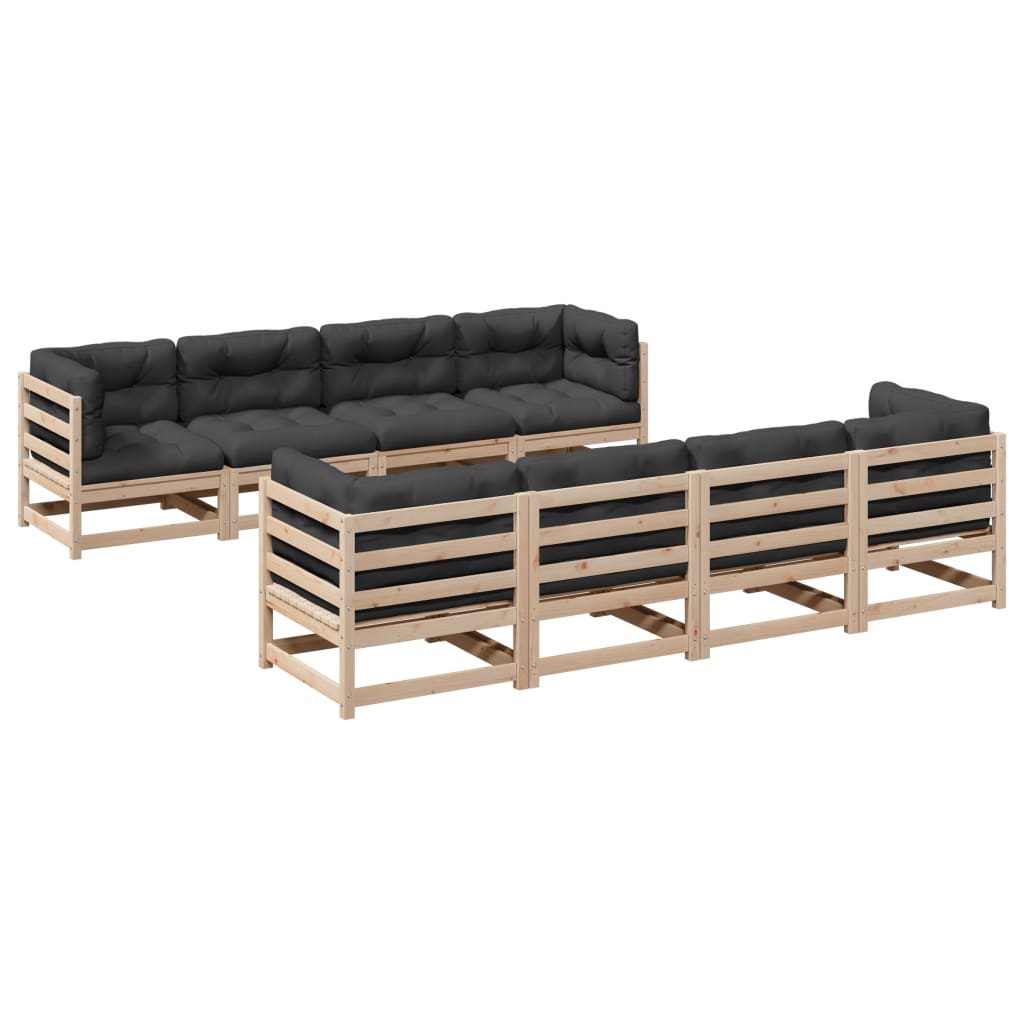 9-delige Loungeset met kussens massief grenenhout