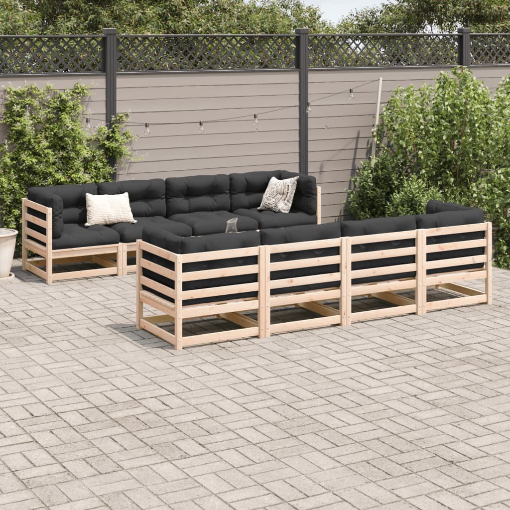 9-delige Loungeset met kussens massief grenenhout