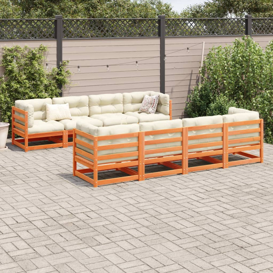 9-delige Loungeset met kussens massief grenenhout wasbruin